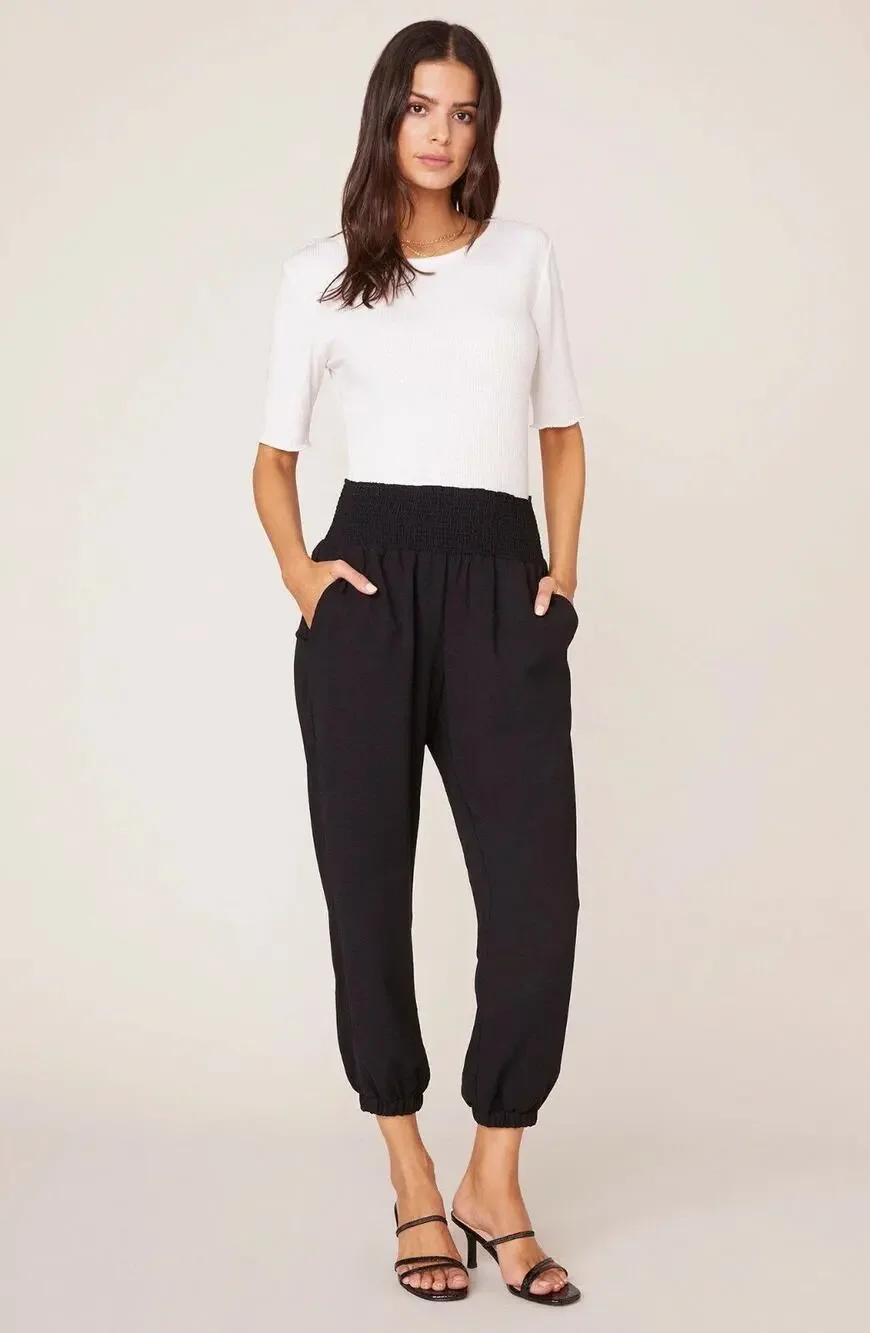 Jack by BB Dakota Black Smocked Pull-On Jogger Pants Women's
